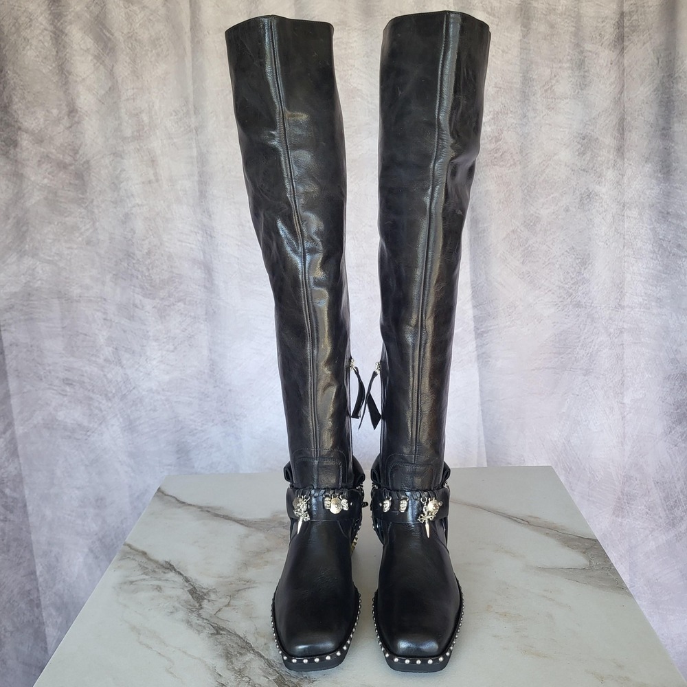 El Vaquero Tatiana Boots Womens Size 6.5 Black Leather Studded Over The Knee - Picture 3 of 16
